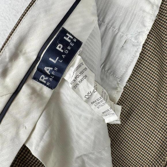 Ralph Ralph Lauren Mens 30x30 Brown Beige Houndstooth Pleated Dress Pants Slacks - Picture 11 of 13